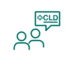 patient with CLD speech bubble talking to doctor icon